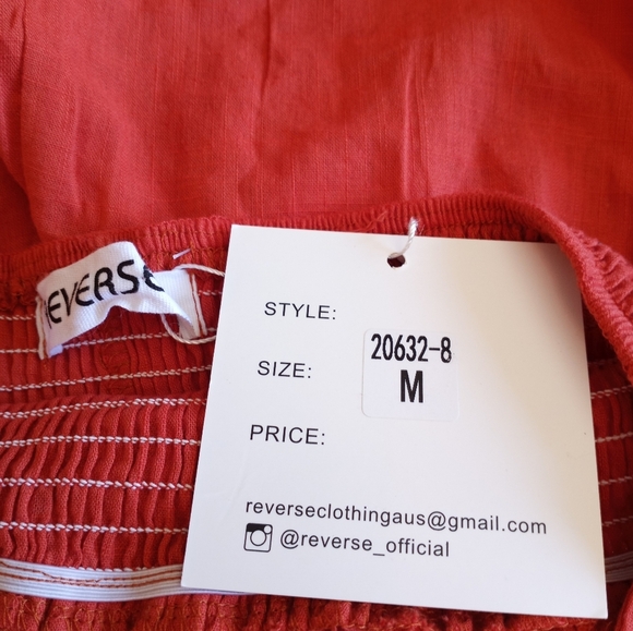 Reverse NWT Square Neck Backless Rust Orange Smocked Waist Bohemian Apron Dress - Picture 5 of 9